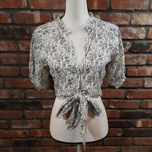 Mable Ditsy Floral Tie-waist Balloon Sleeve Crop Top Cottagecore Women's S